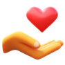 Ícone 3D de uma mão estendida com um coração em cima
